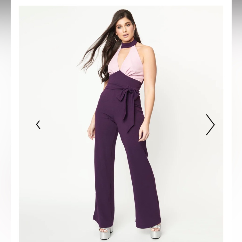 NWT UNIQUE VINTAGE Smak Parlour Purple & Pink Glamour Goddess Jumpsuit new size2